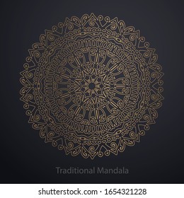 Gold mandala on black background. Ethnic pattern.