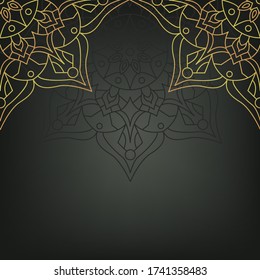 Gold mandala on black background. Ethnic vintage pattern