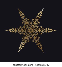 Gold mandala on black background.  Vector illustration 