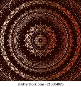 Gold mandala on black background. Indian pattern.