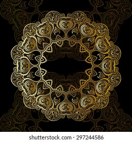 Gold mandala on black background. Ethnic vintage pattern.