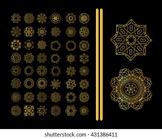 Gold Mandala On Black Background. Ethnic Vintage Pattern Islamic Design For Your Invitations In Islamic Style.