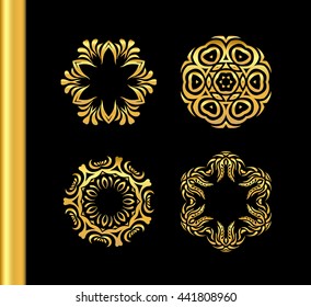 Gold mandala on black background. Ethnic vintage pattern Islamic design for your invitations in islamic style.