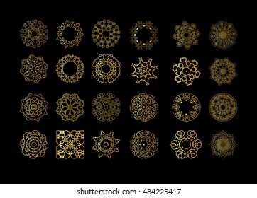 Gold mandala on black background. Ethnic vintage pattern Islamic design for your invitations in islamic style.