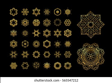 Gold mandala on black background. Ethnic vintage pattern. golden art. 