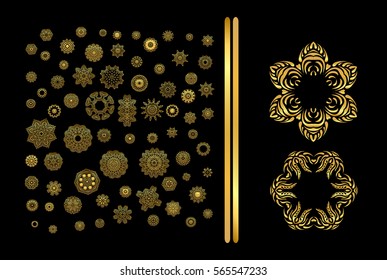 Gold mandala on black background. Ethnic vintage pattern. 