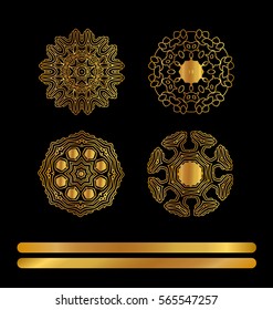 Gold mandala on black background. Ethnic vintage pattern. golden art. 