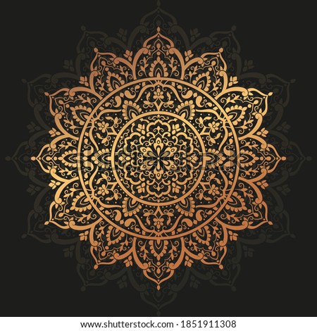 Gold mandala on a black background.  Vintage, paisley vector elements. Traditional, Ethnic, Turkish, Indian motifs. Great for fabric and textile, wallpaper, packaging or any desired idea.