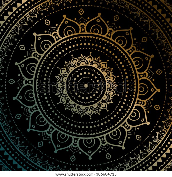 Gold Mandala On Black Background Ethnic Stock Vector (Royalty Free