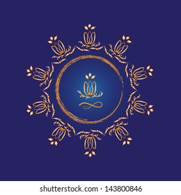 Gold mandala on the blue background 2