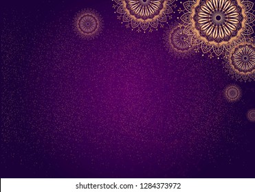 Gold mandala on purple background vector