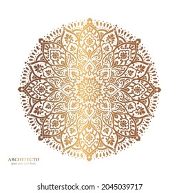 Mandala dorada con fondo blanco. Elementos vectores de vintage y paisley. Motivos tradicionales, étnicos, turcos e indios. Ideal para tejidos y textiles, papel pintado, embalaje o cualquier idea deseada.