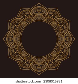 Gold Mandala Ornament Design With A Circle In The Middle Isolated On A Dark Background.