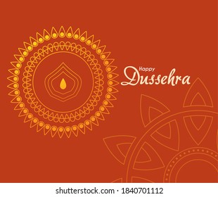 gold mandala ornament on red background design, Happy dussehra lord ram festival and indian theme Vector illustration