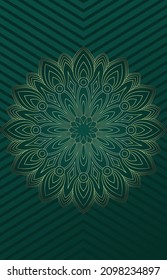 Gold mandala pattern on a green striped background.