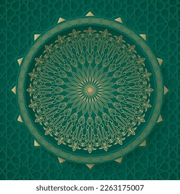Gold mandala royal pattern. Oriental design for party invitation, wedding, New year greeting, beauty spa salon, save the date, Henna, Mehndi, tattoo. Decorative ornament in ethnic oriental.