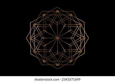 Gold mandala of sacred ancient geometry. Vector symbols and elements. Alchemy, religion, philosophy, astrology and spirituality themes. Golden Logo icon isolated on black background