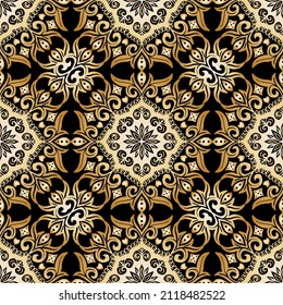 Gold mandala seamless pattern floral ornament	
