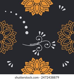 gold mandala simple seamless pattern black background vector 