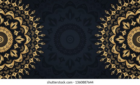 Gold mandala template background with place for text. Vector floral illustration for design, print, fabric, textile