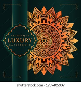 Gold mandala template background with place for text, Vector floral illustration, Mandala template illustration with place for text. Golden flowers background
