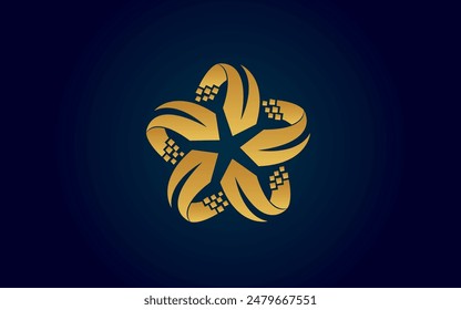 Gold Mandala Tribal Flaming Sun Symbol Logo on Black Background. Stencil Decal Tattoo Design. Flat Vector Illustration. Pro Vector