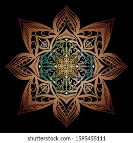 Gold mandala vector illustration. Floral ornament for christmas border. 