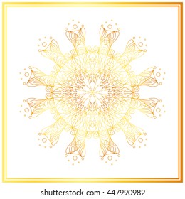 Gold mandala. Vector vintage pattern in Eastern style. Ornate line art element. Ornamental floral pattern for wedding invitations, greeting cards. Traditional golden decor. 