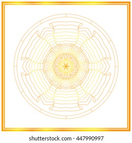 Gold mandala. Vector vintage pattern in Eastern style. Ornate line art element. Ornamental floral pattern for wedding invitations, greeting cards. Traditional golden decor. 