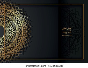 Gold Mandala Vintage decorative elements on black background, golden frame art. Luxury Oriental lace pattern, vector template. Islam, Arabic, Indian, turkish, pakistan, chinese, ottoman motifs
