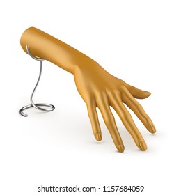 Gold mannequin female hand on a stand. Vector illustration isolated on a white background