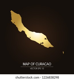 Gold map of Curacao-Curacao map on a dark background.Vector illustration eps 10.