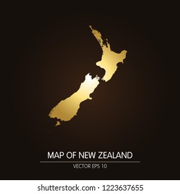 Gold map of New Zealand-New Zealand map on a dark background.Vector illustration eps 10.