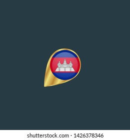 gold map pin with Cambodia circle flag 