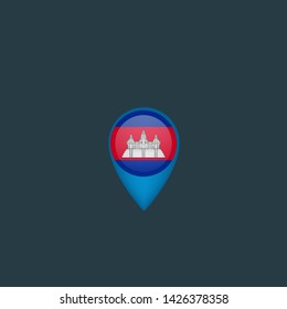 gold map pin with Cambodia circle flag 