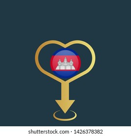 gold map pin with Cambodia circle flag 