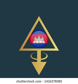 gold map pin with Cambodia circle flag 