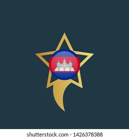 gold map pin with Cambodia circle flag 