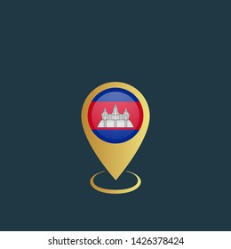 gold map pin with Cambodia circle flag 