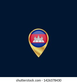 gold map pin with Cambodia circle flag 