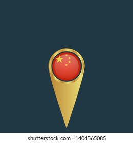 gold map pin with china circle flag