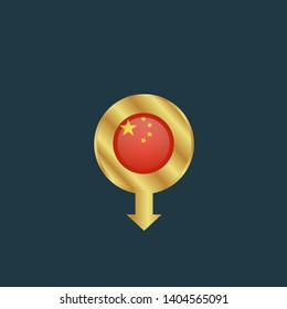 gold map pin with china circle flag