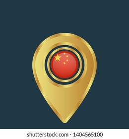gold map pin with china circle flag