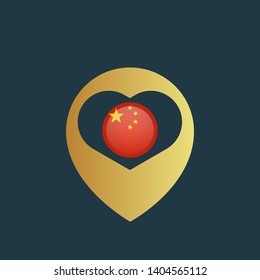 gold map pin with china circle flag