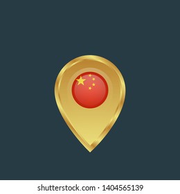 gold map pin with china circle flag