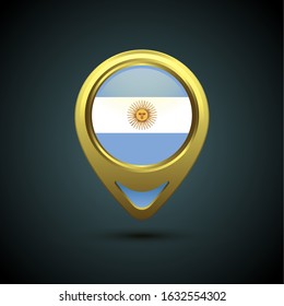 Gold map pin circle flag design, illustration of country location pin, vector graphic design