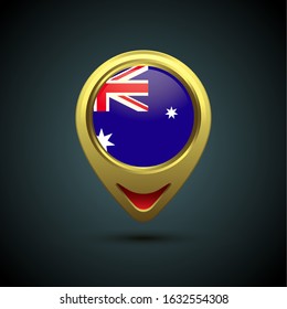 Gold map pin circle flag design, illustration of country location pin, vector graphic design