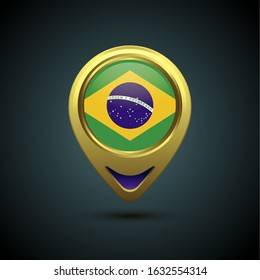 Gold map pin circle flag design, illustration of country location pin, vector graphic design