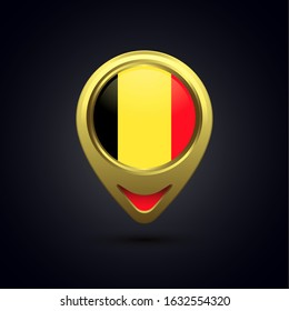 Gold map pin circle flag design, illustration of country location pin, vector graphic design