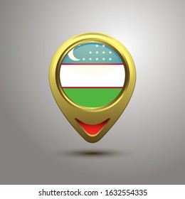 Gold map pin circle flag design, illustration of country location pin, vector graphic design